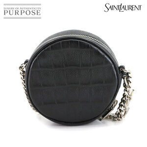 Saint Laurent Round Chain Shoulder Bag Crocodile Leather Black